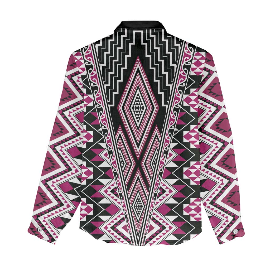 Pink Aotearoa Tukutuku and Poutama Motif Women Casual Shirt