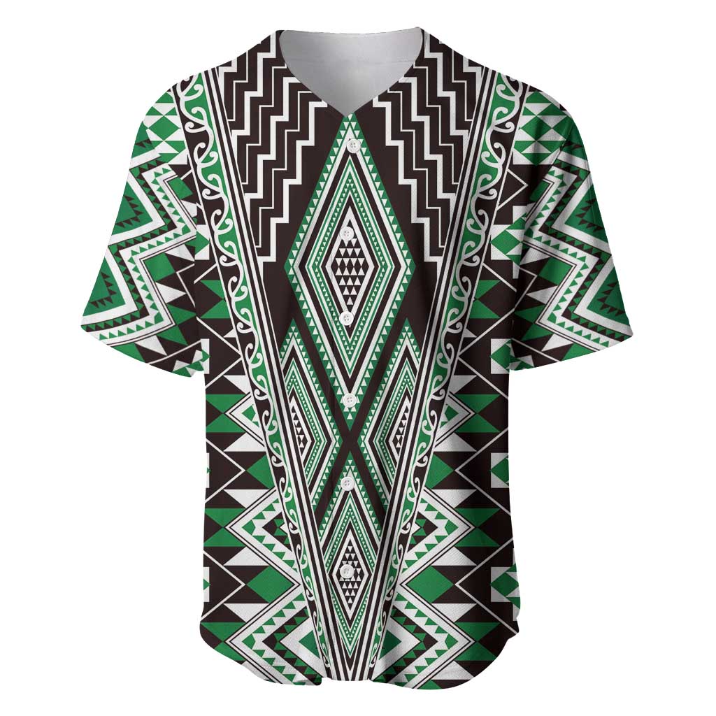 Green Aotearoa Tukutuku and Poutama Motif Baseball Jersey LT03 Green - Polynesian Pride