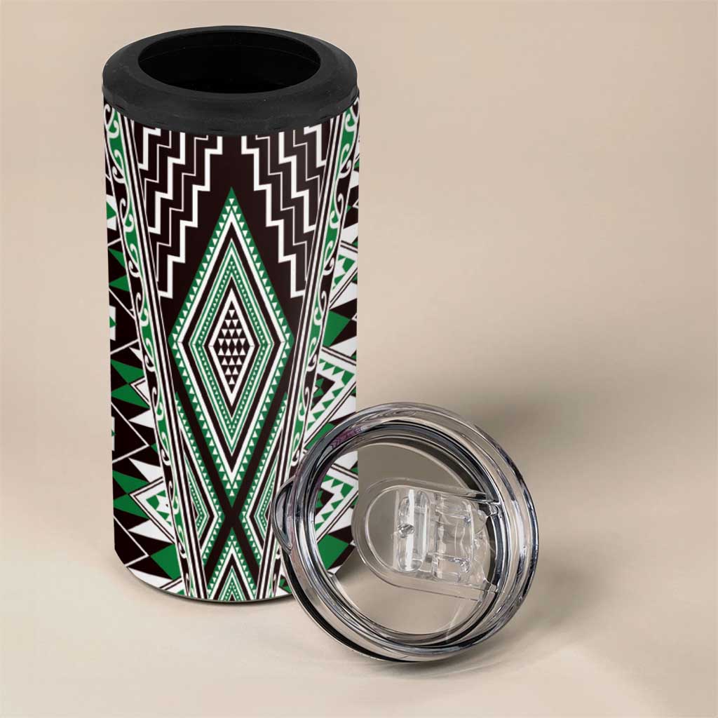 Green Aotearoa Tukutuku and Poutama Motif 4 in 1 Can Cooler Tumbler