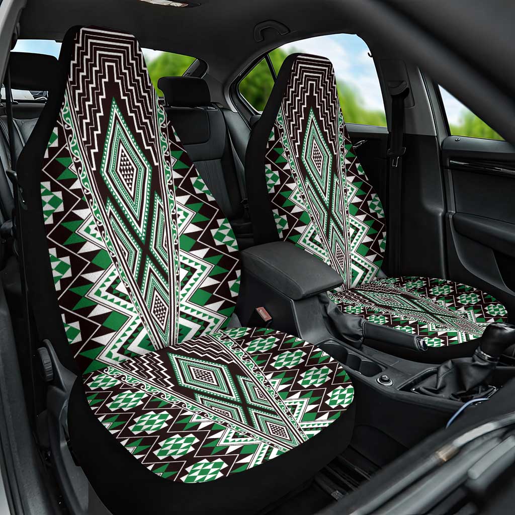 Green Aotearoa Tukutuku and Poutama Motif Car Seat Cover
