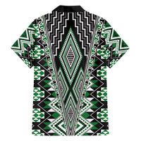 Green Aotearoa Tukutuku and Poutama Motif Family Matching Puletasi and Hawaiian Shirt