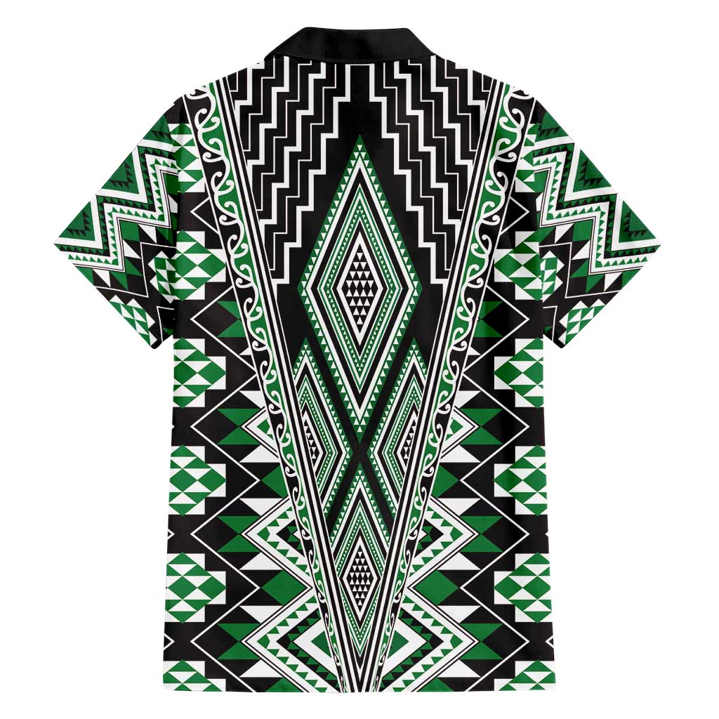 Green Aotearoa Tukutuku and Poutama Motif Family Matching Short Sleeve Bodycon Dress and Hawaiian Shirt