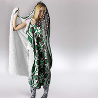 Green Aotearoa Tukutuku and Poutama Motif Hooded Blanket