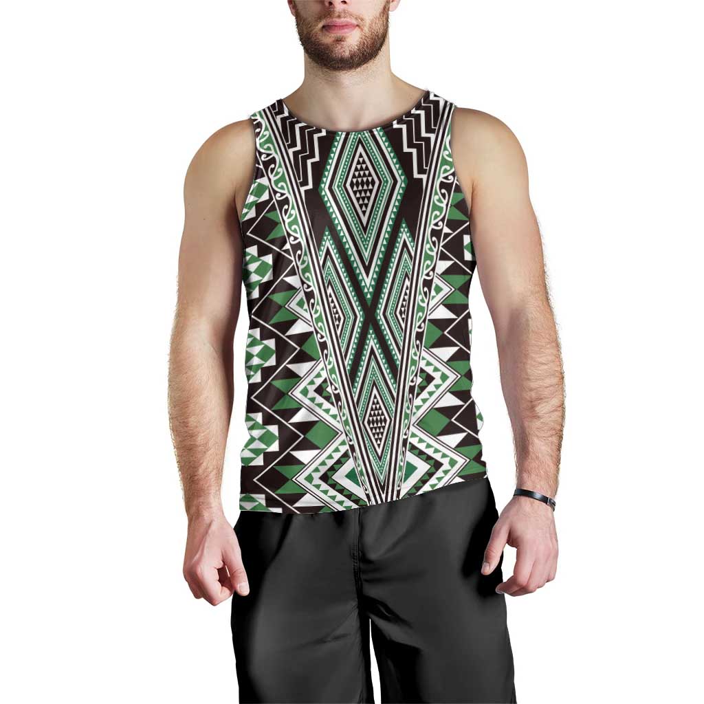 Green Aotearoa Tukutuku and Poutama Motif Men Tank Top