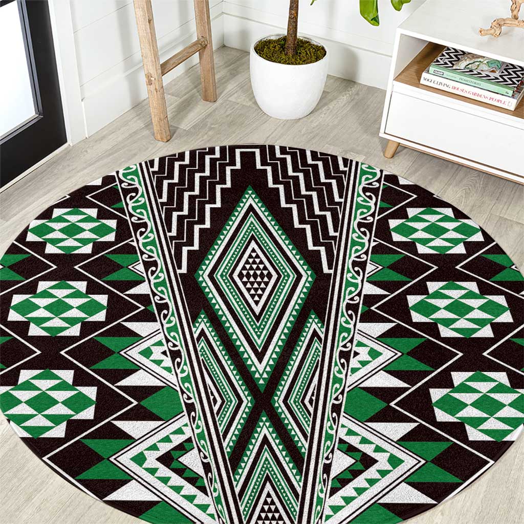 Green Aotearoa Tukutuku and Poutama Motif Round Carpet LT03 Green - Polynesian Pride