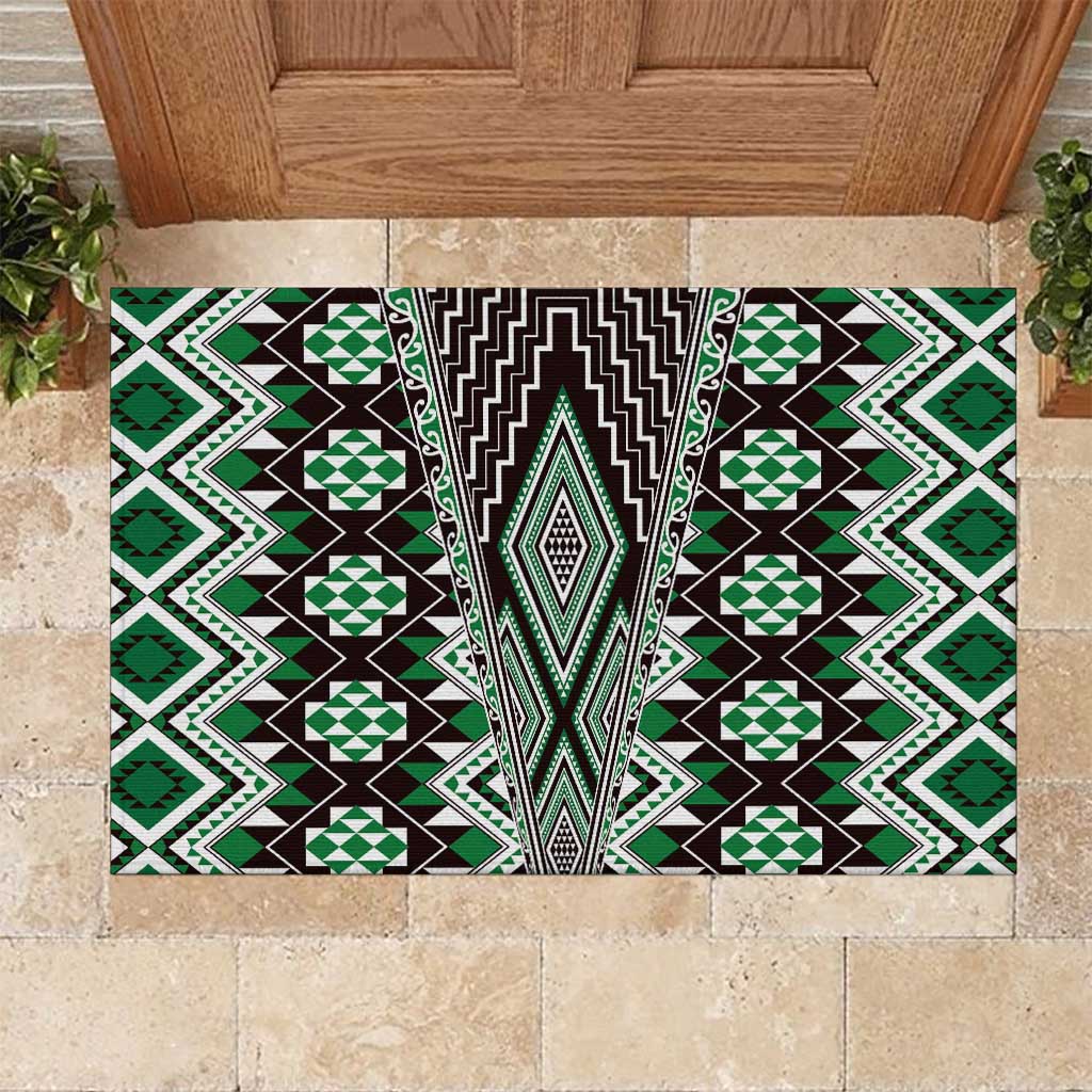 Green Aotearoa Tukutuku and Poutama Motif Rubber Doormat LT03 Green - Polynesian Pride