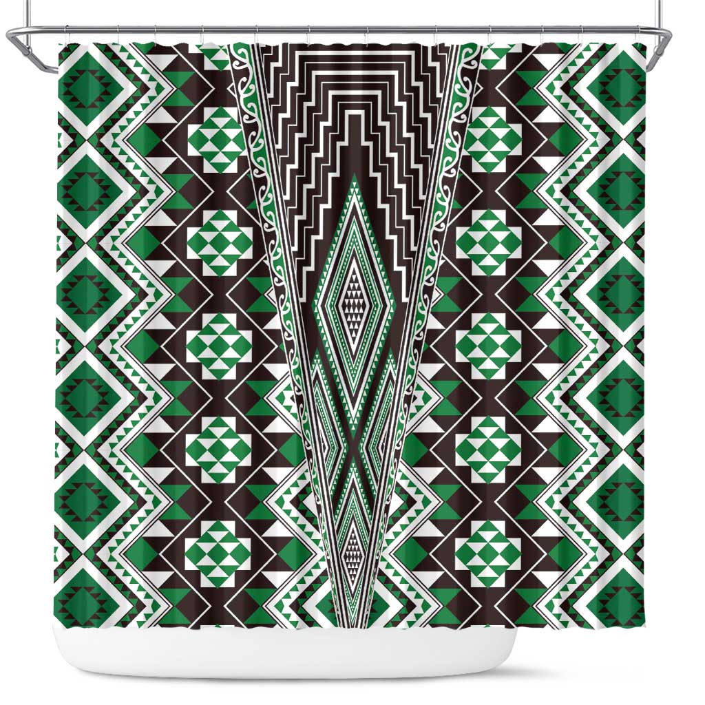 Green Aotearoa Tukutuku and Poutama Motif Shower Curtain LT03 Green - Polynesian Pride