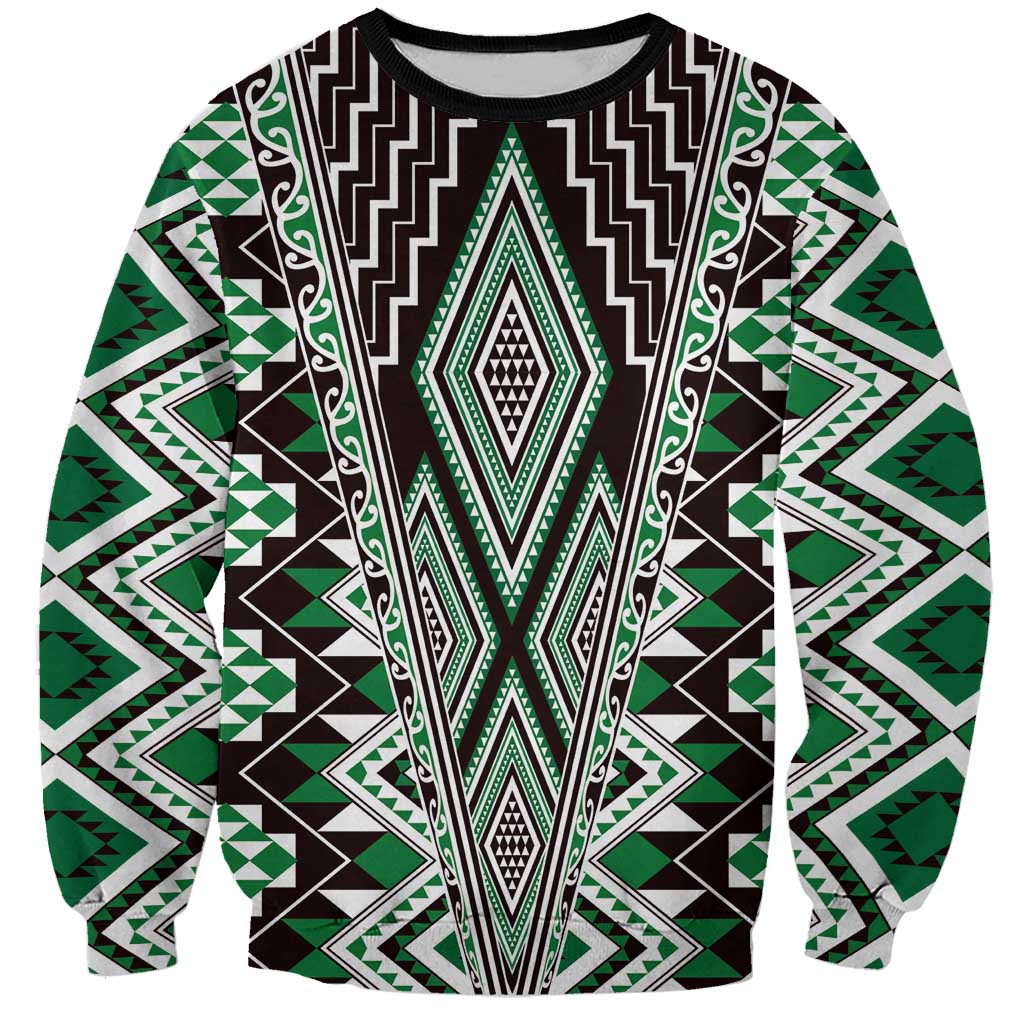 Green Aotearoa Tukutuku and Poutama Motif Sweatshirt LT03 Unisex Green - Polynesian Pride