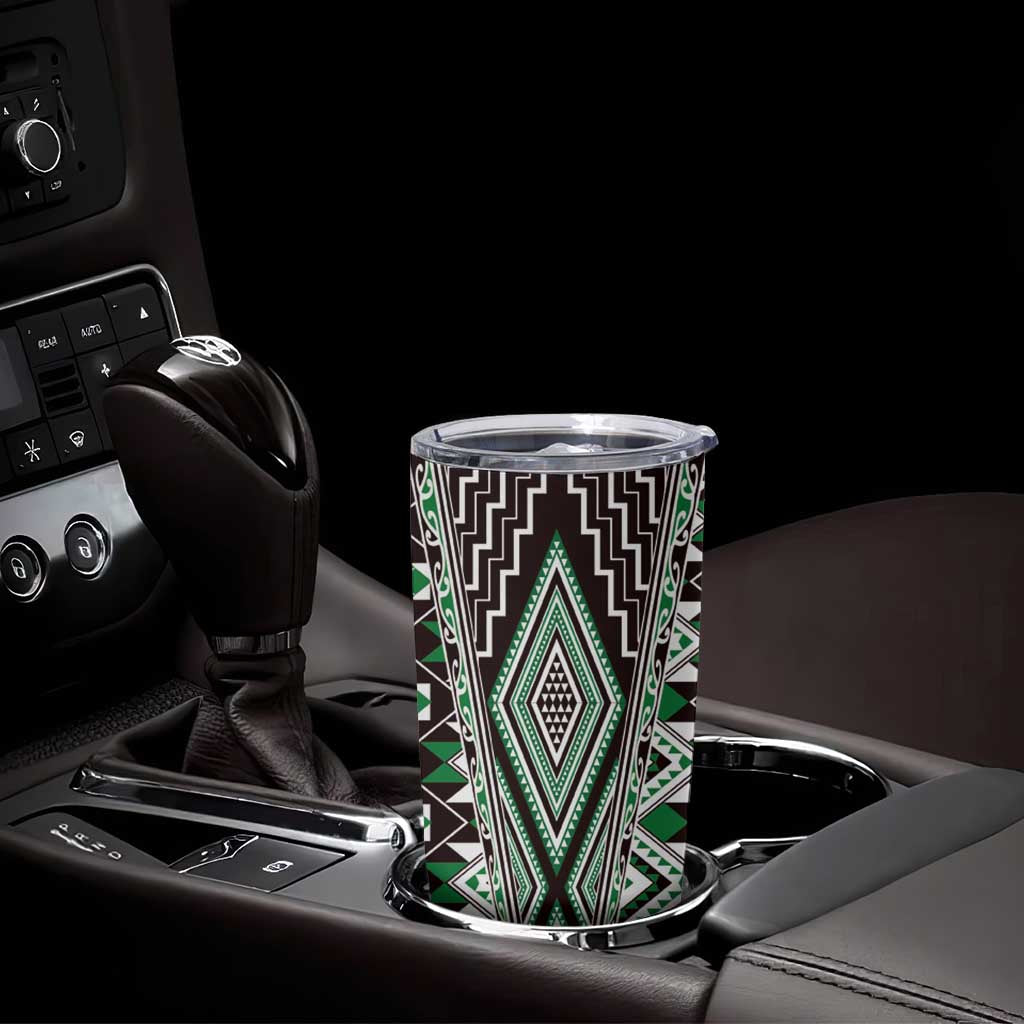 Green Aotearoa Tukutuku and Poutama Motif Tumbler Cup