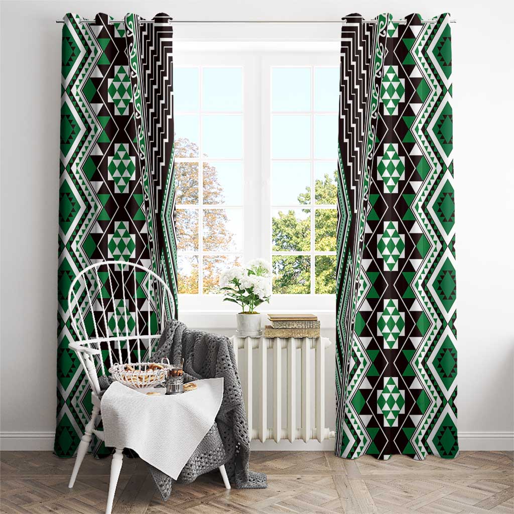 Green Aotearoa Tukutuku and Poutama Motif Window Curtain