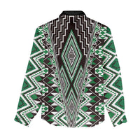 Green Aotearoa Tukutuku and Poutama Motif Women Casual Shirt