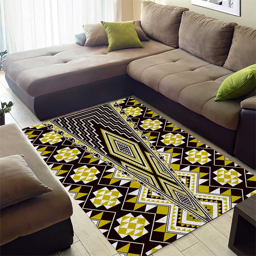Yellow Aotearoa Tukutuku and Poutama Motif Area Rug
