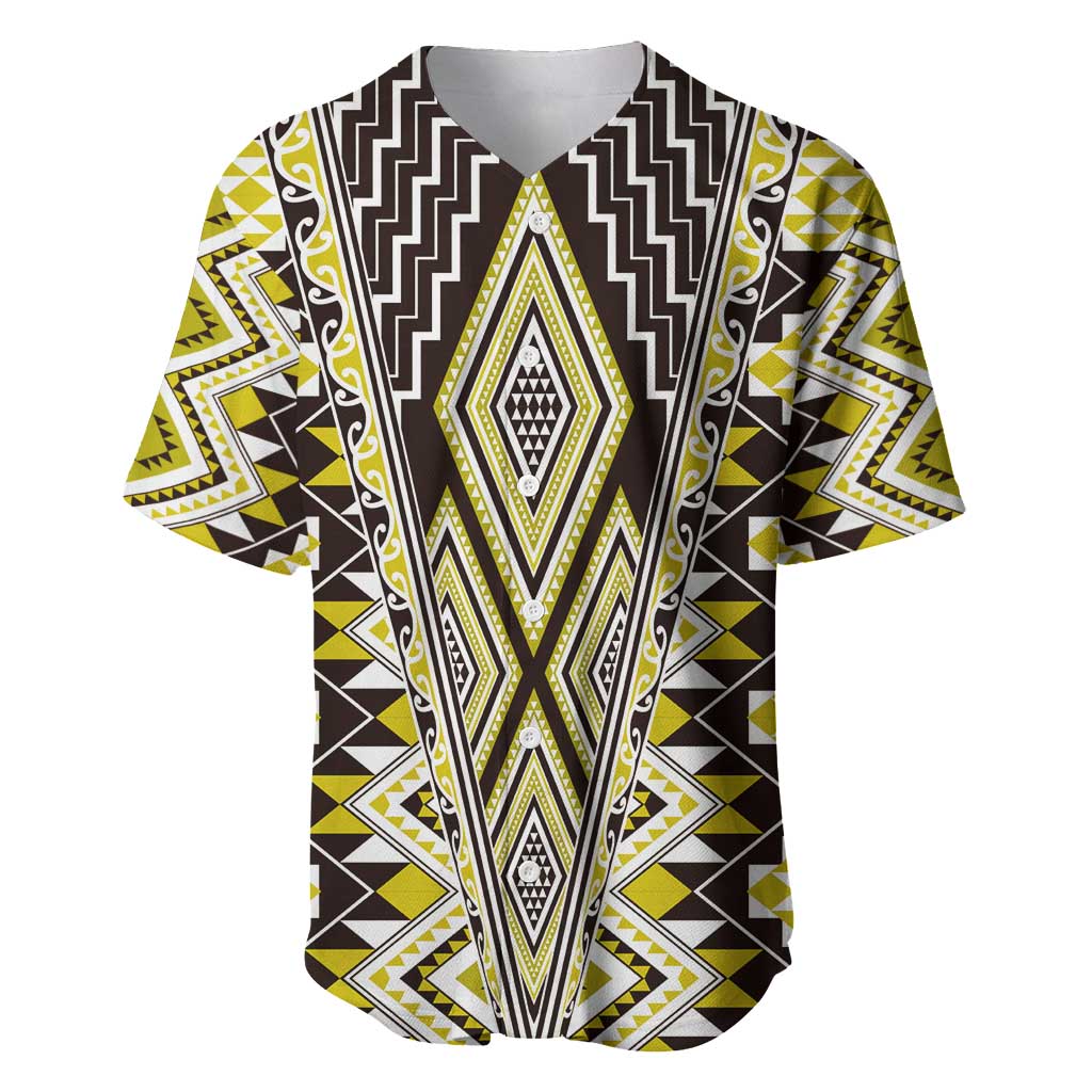 Yellow Aotearoa Tukutuku and Poutama Motif Baseball Jersey LT03 Yellow - Polynesian Pride