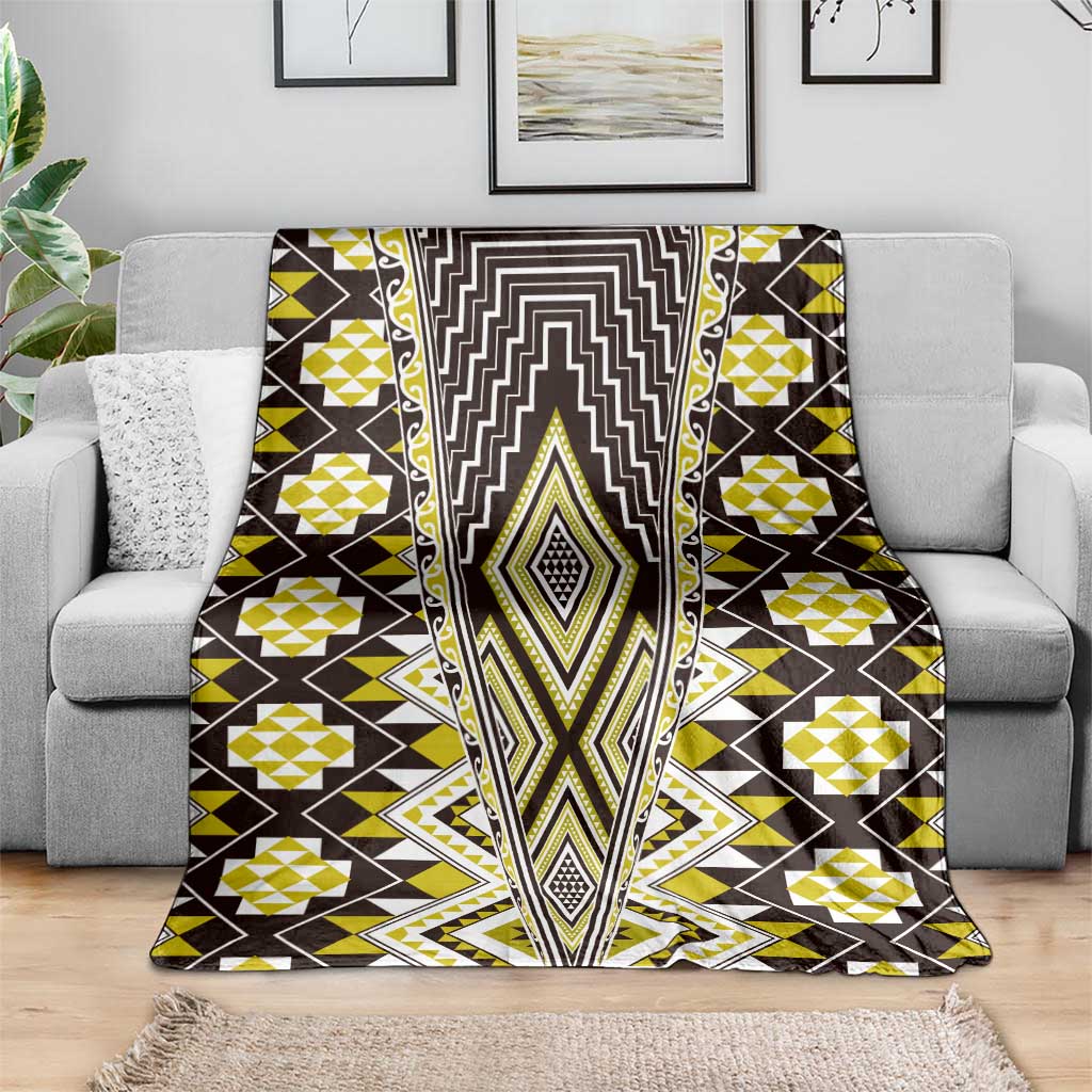 Yellow Aotearoa Tukutuku and Poutama Motif Blanket