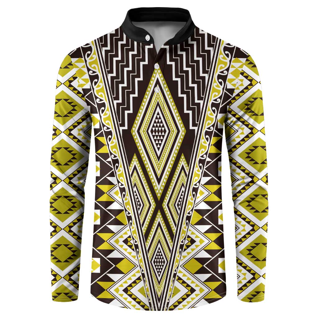 Yellow Aotearoa Tukutuku and Poutama Motif Button Sweatshirt