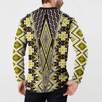 Yellow Aotearoa Tukutuku and Poutama Motif Button Sweatshirt