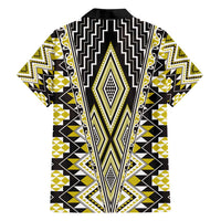 Yellow Aotearoa Tukutuku and Poutama Motif Family Matching Long Sleeve Bodycon Dress and Hawaiian Shirt