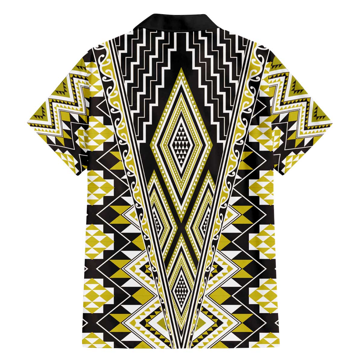 Yellow Aotearoa Tukutuku and Poutama Motif Family Matching Off The Shoulder Long Sleeve Dress and Hawaiian Shirt