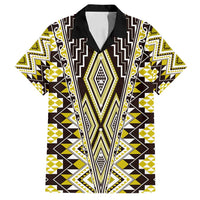 Yellow Aotearoa Tukutuku and Poutama Motif Family Matching Tank Maxi Dress and Hawaiian Shirt
