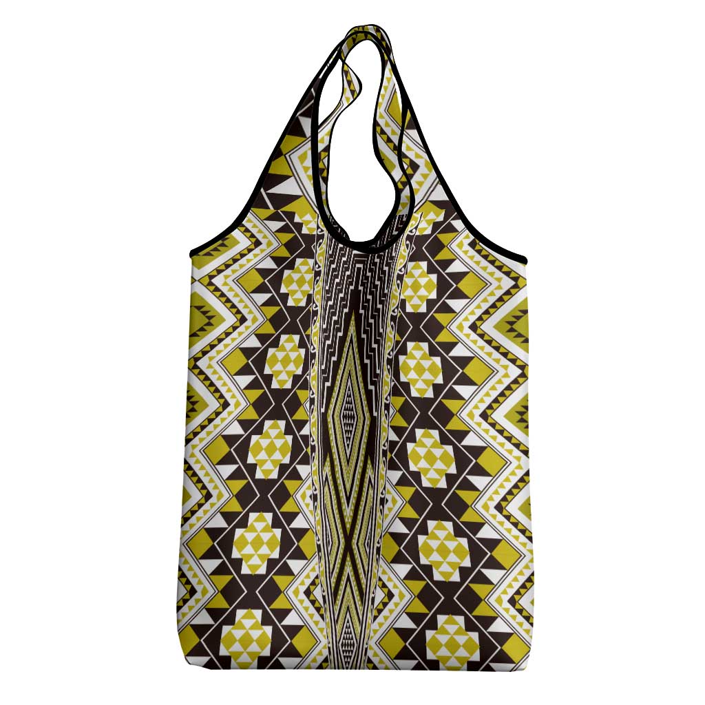 Yellow Aotearoa Tukutuku and Poutama Motif Grocery Bag