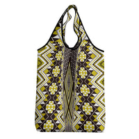Yellow Aotearoa Tukutuku and Poutama Motif Grocery Bag