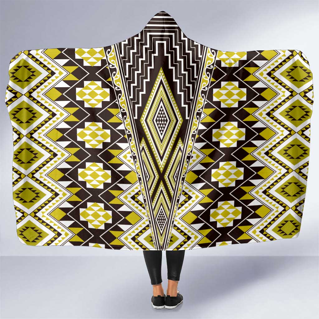 Yellow Aotearoa Tukutuku and Poutama Motif Hooded Blanket LT03 One Size Yellow - Polynesian Pride