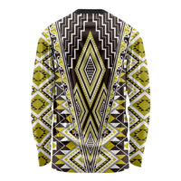 Yellow Aotearoa Tukutuku and Poutama Motif Long Sleeve Shirt