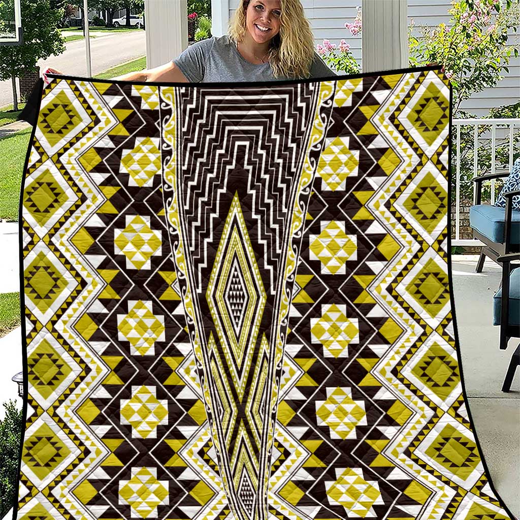 Yellow Aotearoa Tukutuku and Poutama Motif Quilt LT03 Yellow - Polynesian Pride