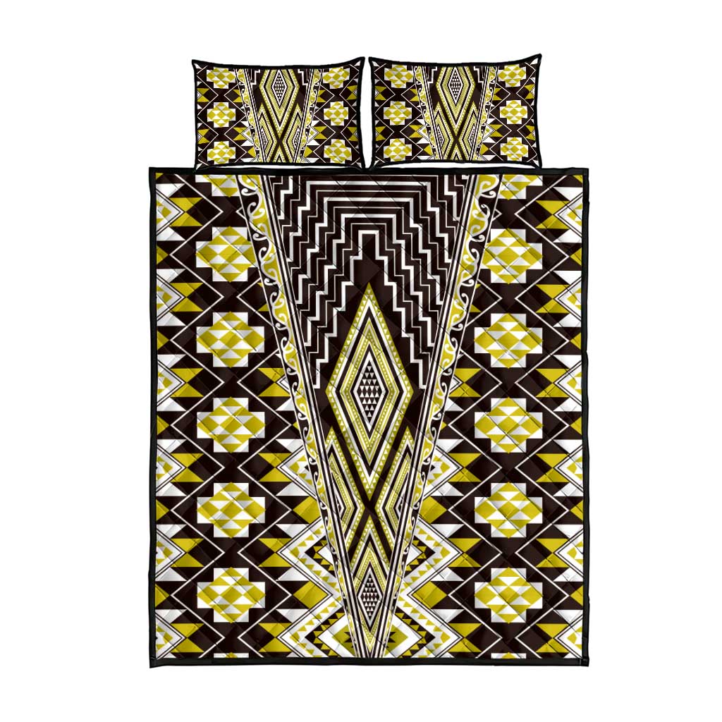 Yellow Aotearoa Tukutuku and Poutama Motif Quilt Bed Set