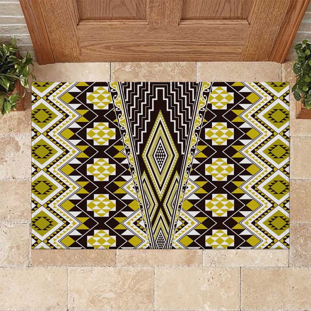 Yellow Aotearoa Tukutuku and Poutama Motif Rubber Doormat LT03 Yellow - Polynesian Pride