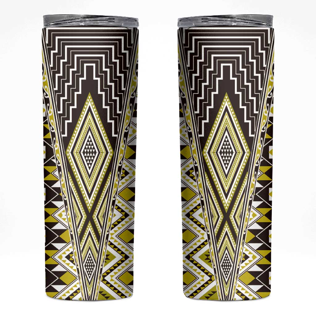 Yellow Aotearoa Tukutuku and Poutama Motif Skinny Tumbler