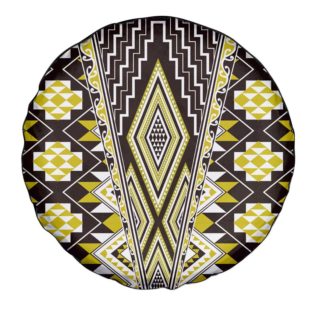 Yellow Aotearoa Tukutuku and Poutama Motif Spare Tire Cover