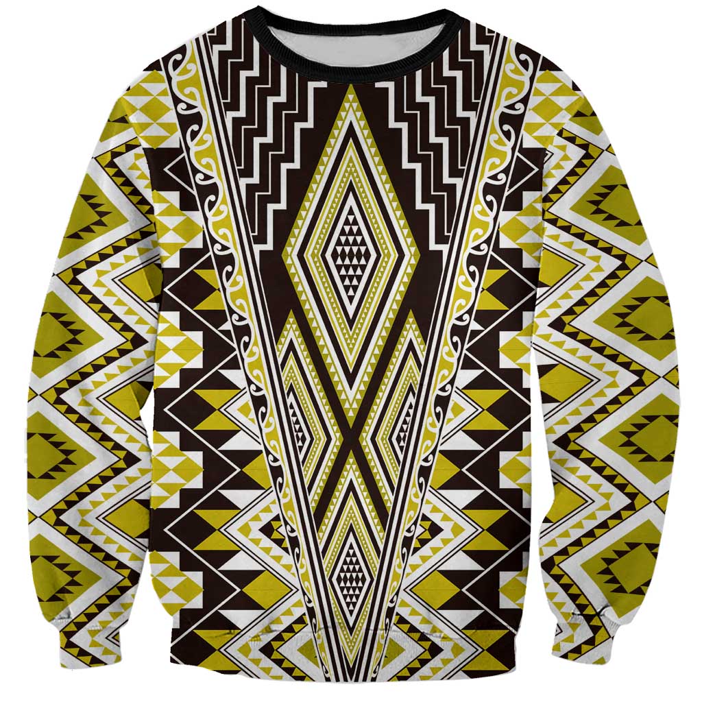 Yellow Aotearoa Tukutuku and Poutama Motif Sweatshirt LT03 Unisex Yellow - Polynesian Pride