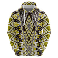 Yellow Aotearoa Tukutuku and Poutama Motif Zip Hoodie