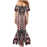 Red Aotearoa Tukutuku and Poutama Motif Family Matching Mermaid Dress and Hawaiian Shirt