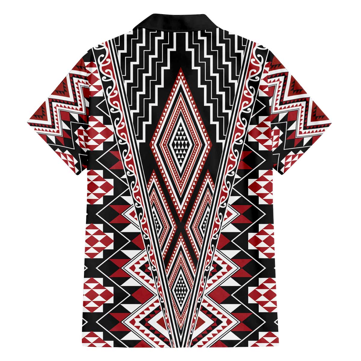 Red Aotearoa Tukutuku and Poutama Motif Family Matching Off The Shoulder Long Sleeve Dress and Hawaiian Shirt