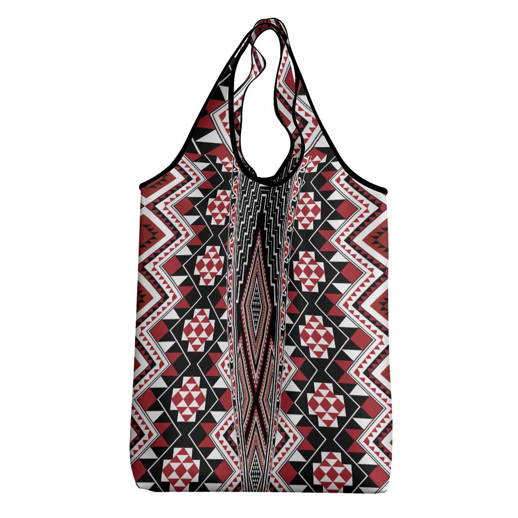 Red Aotearoa Tukutuku and Poutama Motif Grocery Bag
