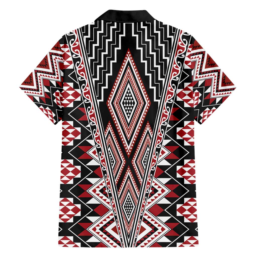 Red Aotearoa Tukutuku and Poutama Motif Hawaiian Shirt