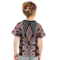 Red Aotearoa Tukutuku and Poutama Motif Kid T Shirt LT03 - Polynesian Pride