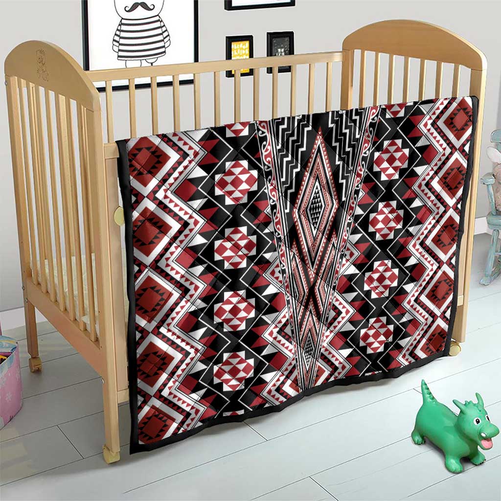 Red Aotearoa Tukutuku and Poutama Motif Quilt