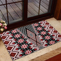 Red Aotearoa Tukutuku and Poutama Motif Rubber Doormat
