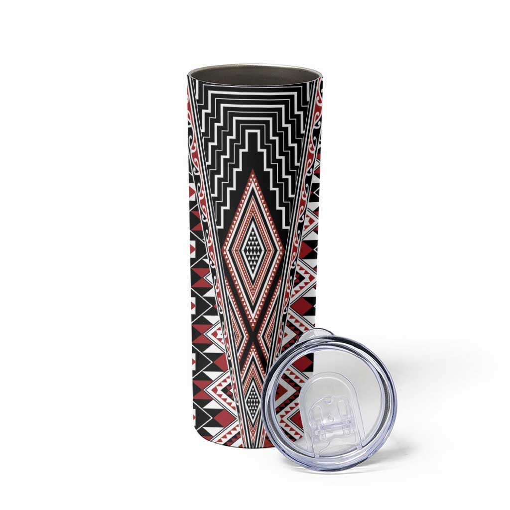 Red Aotearoa Tukutuku and Poutama Motif Skinny Tumbler