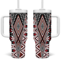 Red Aotearoa Tukutuku and Poutama Motif Tumbler With Handle