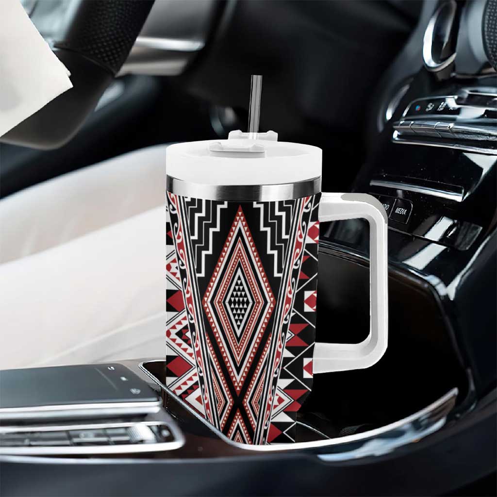 Red Aotearoa Tukutuku and Poutama Motif Tumbler With Handle
