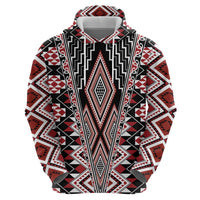 Red Aotearoa Tukutuku and Poutama Motif Zip Hoodie