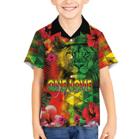 Hawaiian Reggae Family Matching Off The Shoulder Long Sleeve Dress and Hawaiian Shirt Tropical Plants and Tribal Kakau Tattoo-One Love Jawaiian