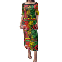 Hawaiian Reggae Family Matching Puletasi and Hawaiian Shirt Tropical Plants and Tribal Kakau Tattoo-One Love Jawaiian