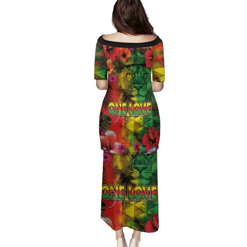 Hawaiian Reggae Family Matching Puletasi and Hawaiian Shirt Tropical Plants and Tribal Kakau Tattoo-One Love Jawaiian