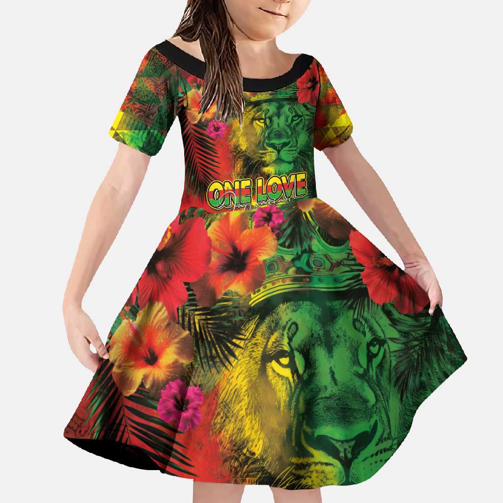 Hawaiian Reggae Family Matching Tank Maxi Dress and Hawaiian Shirt Tropical Plants and Tribal Kakau Tattoo-One Love Jawaiian