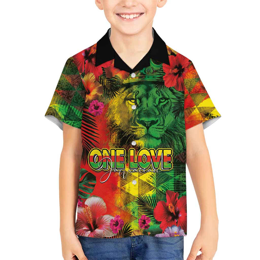 Hawaiian Reggae Family Matching Tank Maxi Dress and Hawaiian Shirt Tropical Plants and Tribal Kakau Tattoo-One Love Jawaiian